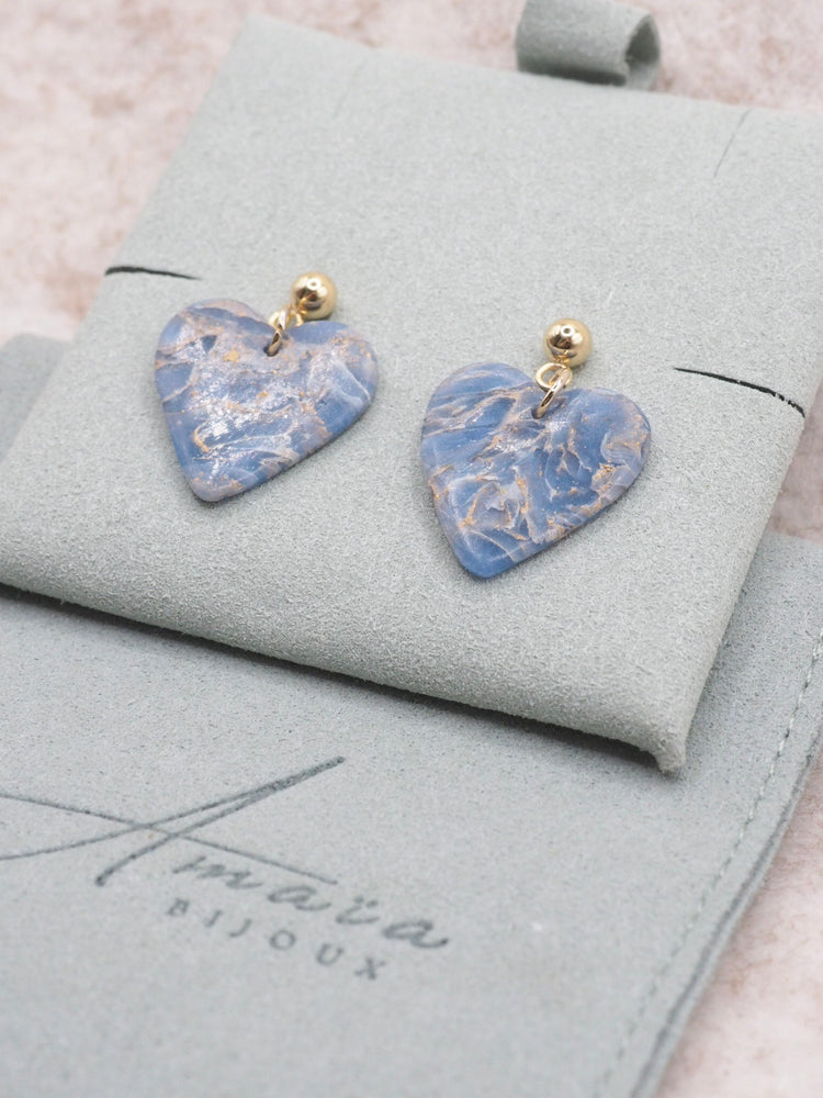 heart stud earrings elegant in blue marbled