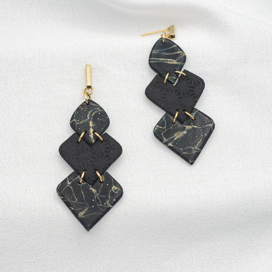 Mystic Onyx long geometric dangle earrings