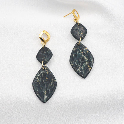 Mystic Onyx long dangling earrings