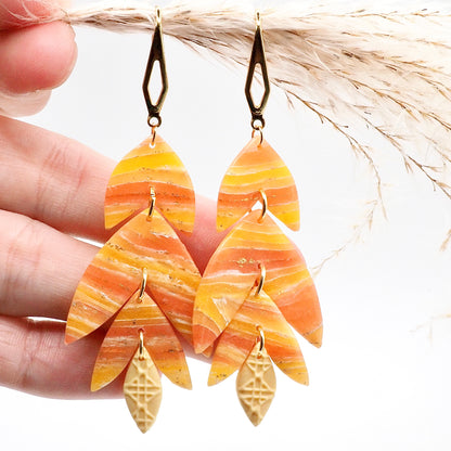 Vacances long chandelier earrings orange dangle earrings