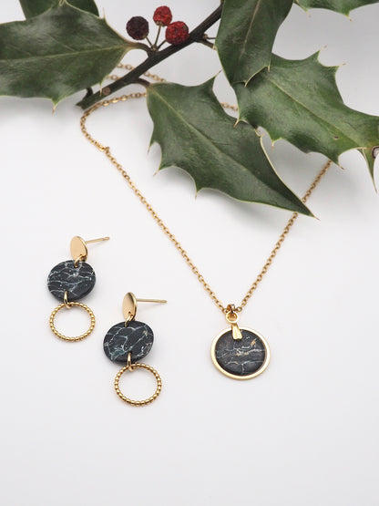 Set:  black and gold Necklace with Earrings Mystic Onyx